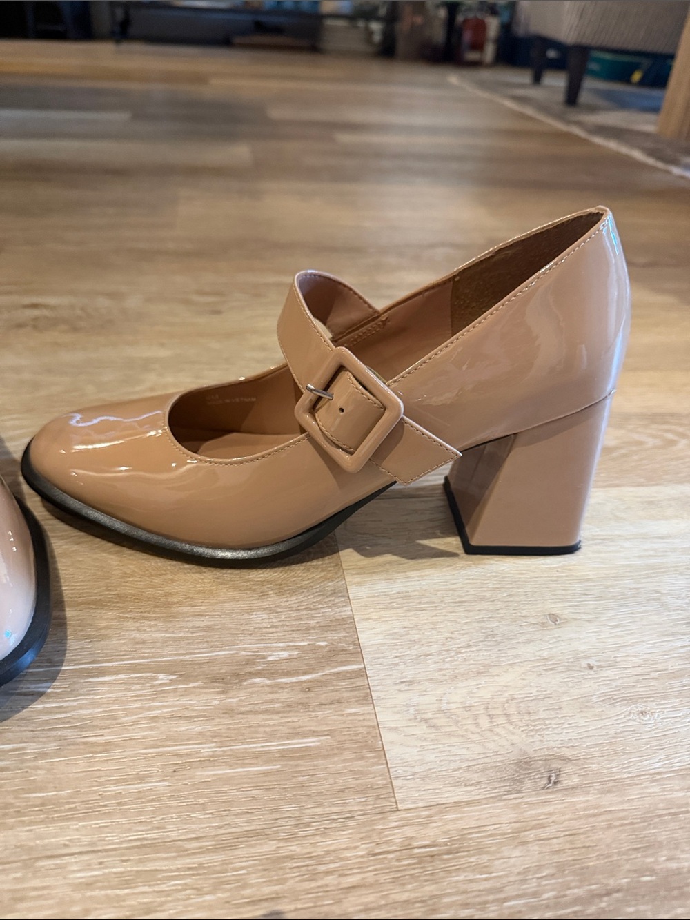 Paolo Nude Patent Mary Jane Block Heel Pumps